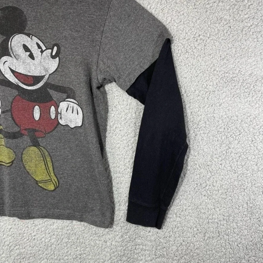 Disney Shirt Boys Large Gray Long Sleeve Crewneck Cotton Jersey Mickey Mouse